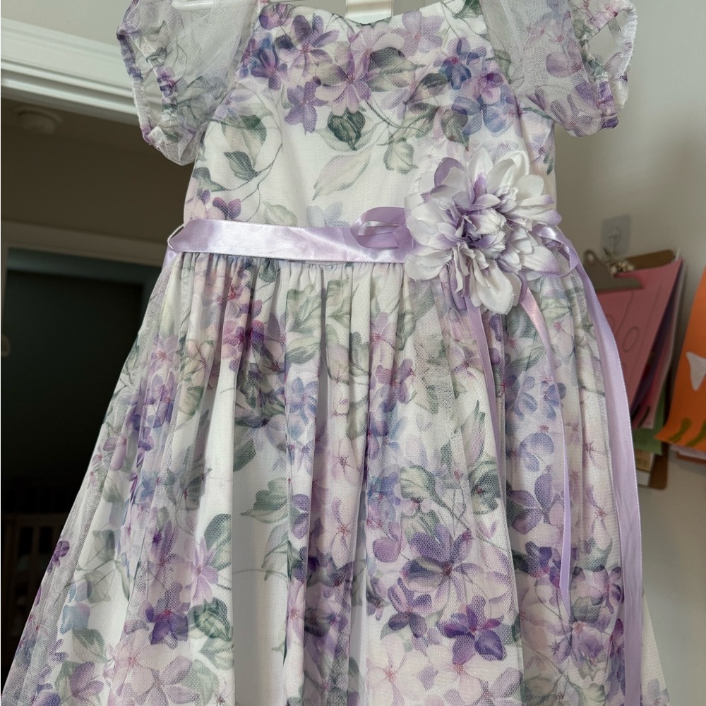 Rare Editions Purple and Gray Pleated Tie Front Sundress